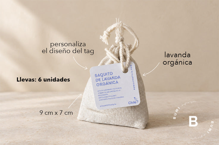 6 Saquitos de lavanda orgánica, personalizables
